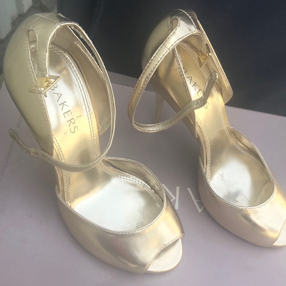 Gold ankle strap heels